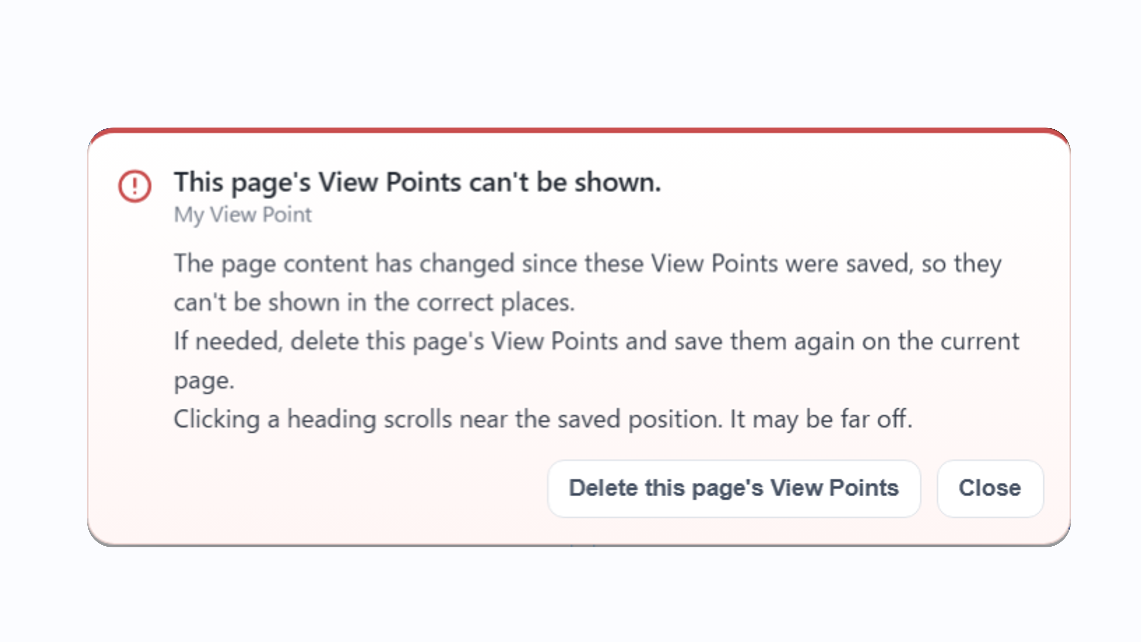 Guidance when none of the View Points on a page can be restored